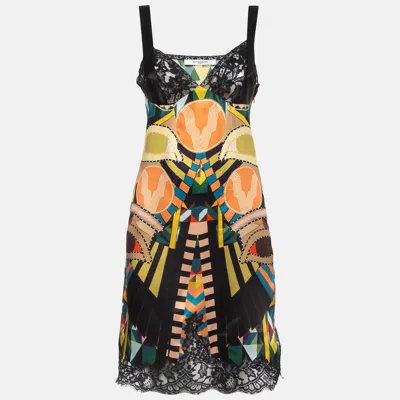 Pre-owned Givenchy Multicolor Printed Lace Trim Satin Slip Dress M