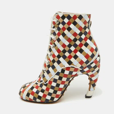 Pre-owned Givenchy Multicolor Woven Leather Lace Up Ankle Boots Size 38