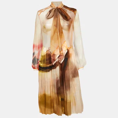 Pre-owned Givenchy Multicolour Abstract Print Silk Sheer Tie Up Midi Dress M