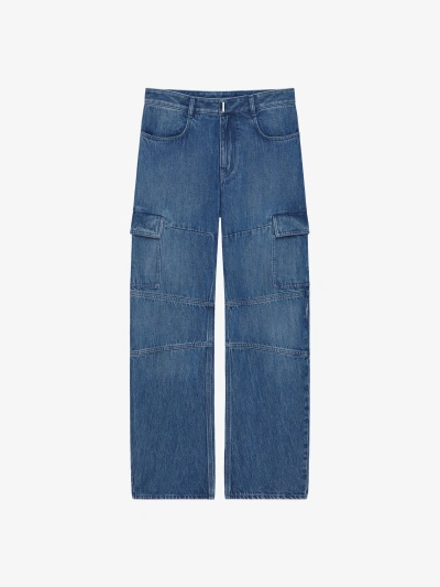 Givenchy Multicutted Denim Cargo Pant In Medium Blue