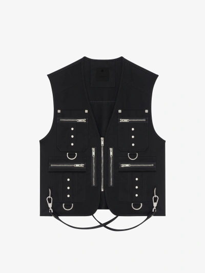 Givenchy Multipocket Waistcoat In Wool With Suspenders In Black