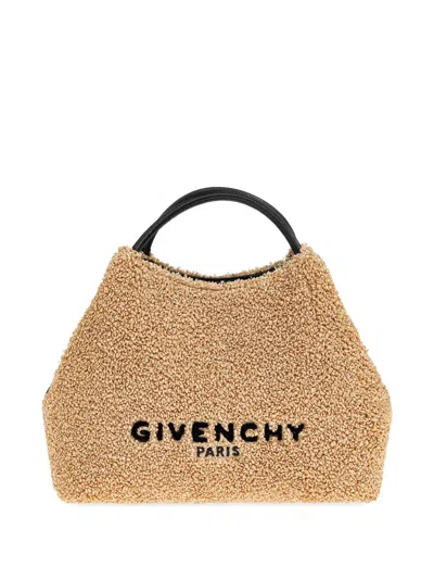 Givenchy Nano Facet Logo-embroidered Raffia-effect Tote Bag In Orange