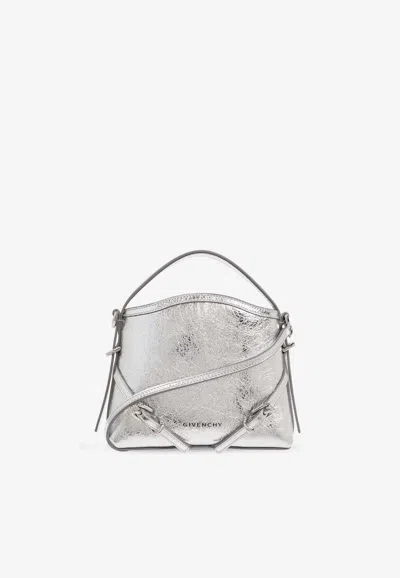 Givenchy Nano Voyou Laminated Leather Shoulder Bag In Silver