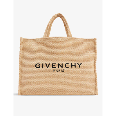 Givenchy Tan G-tote Large Logo-embroidered Raffia Tote Bag In Natural