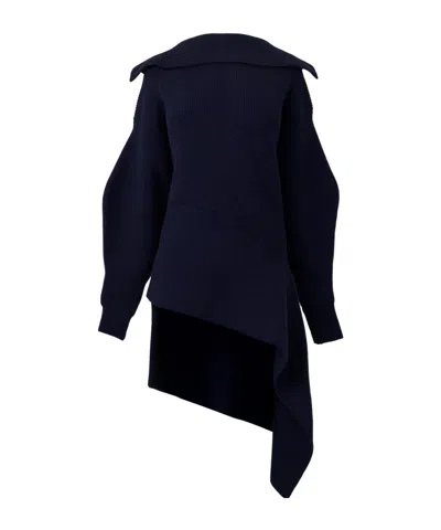 Givenchy Navy Asymmetrical Lapel Knit Top In Animal Print