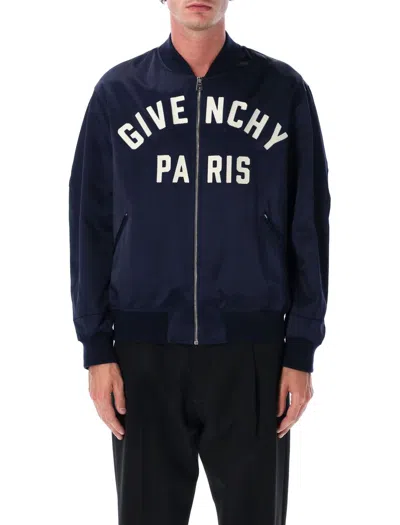 GIVENCHY GIVENCHY NAVY BLUE COTTON SATIN ZIPPED BLOUSON
