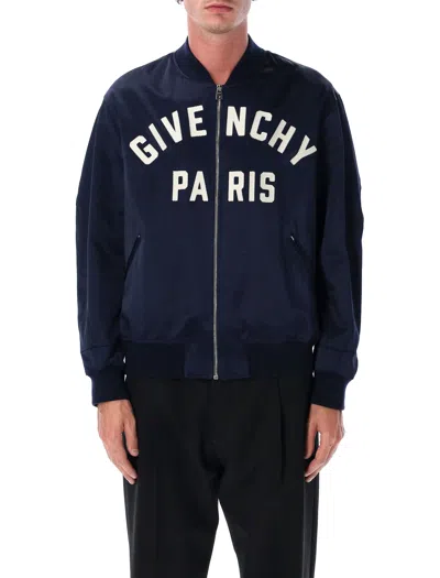 Givenchy Navy Blue Cotton Satin Zipped Blouson