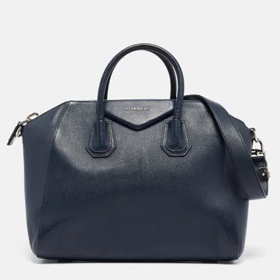 Pre-owned Givenchy Navy Blue Leather Medium Antigona Satchel