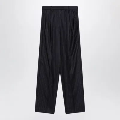 Givenchy Navy Blue Pinstripe Wool Trousers In Black