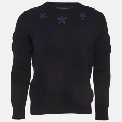 Pre-owned Givenchy Navy Blue Stars Applique Cotton Crew Neck Sweatshirt M