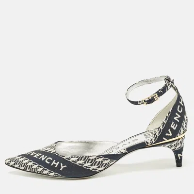 Pre-owned Givenchy Navy Blue/white Canvas Pointed Toe Ankle Strap Pumps Size 35
