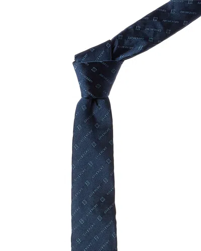 Givenchy Navy Diagonal Logo Silk Tie