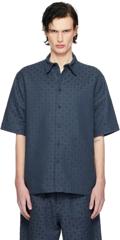 GIVENCHY NAVY SHINY MONOGRAM 72 DENIM SHIRT