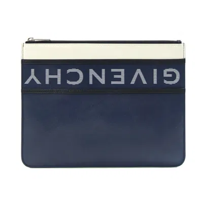 Pre-owned Givenchy Navy White Leather Clutch Bag ()