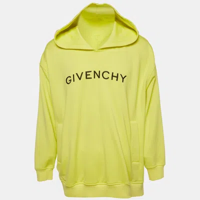 Pre-owned Givenchy Neon Yellow Printed Cotton Knit Oversized Hoodie S
