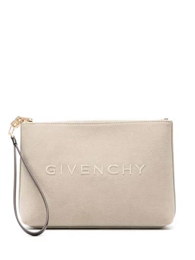 Givenchy Neutral Logo Embroidered Canvas Purse In Neutrals