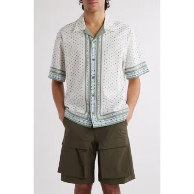 Givenchy New Border Print Cotton Seersucker Camp Shirt In Creme/green