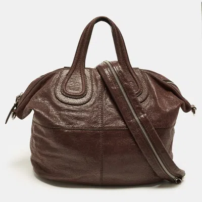 Pre-owned Givenchy Nightingale Medium Brown Crackled Effect Leather Satchel