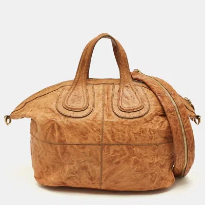 Pre-owned Givenchy Nightingale Medium Brown Textured Leather Bag