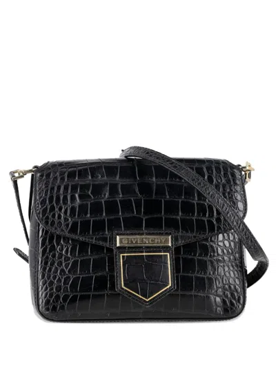 Pre-owned Givenchy Nobile Croc-embossed Shoulder Bag In Black