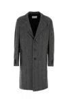 Givenchy Men Wool Blend Coat With Herringbone Motif In Gray