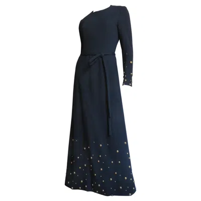 Pre-owned Givenchy Nouvelle Boutique 1970s Maxi Dress And Wrap With Stud Trim In Black