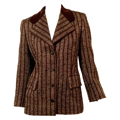 Pre-owned Givenchy Nouvelle Boutique Vintage Herringbone Wool Blazer In Black