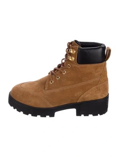 Pre-owned Givenchy Nubuck Colorblock Pattern Combat Boots In Brown