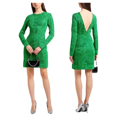 Pre-owned Givenchy Nwt  Fw 2023 Green Floral Metallic Jacquard Open Back Mini Dress It. Xs