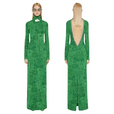 Pre-owned Givenchy Nwt  F/w 2023 Seen On Madelyn Kline Metallic Jersey Embellished Dress In Green