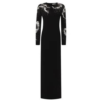 Pre-owned Givenchy Nwt  Snake Crystal And Sequined Wool Black Dress Gown