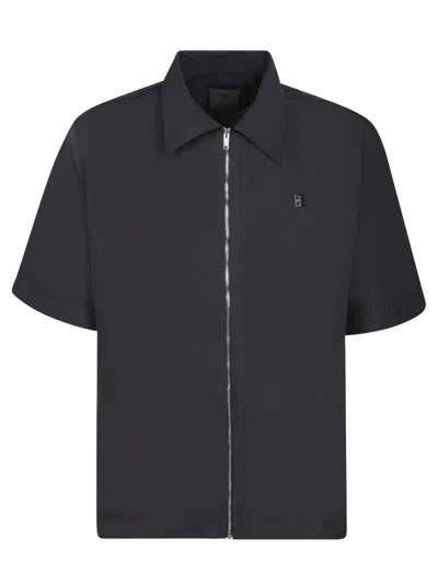 Givenchy Nylon Front Zip Shirt With Classic Collar And Subtle Logo In Black