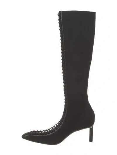 Pre-owned Givenchy Nylon Leather Trim Embellishment Lace-up Boots In Black