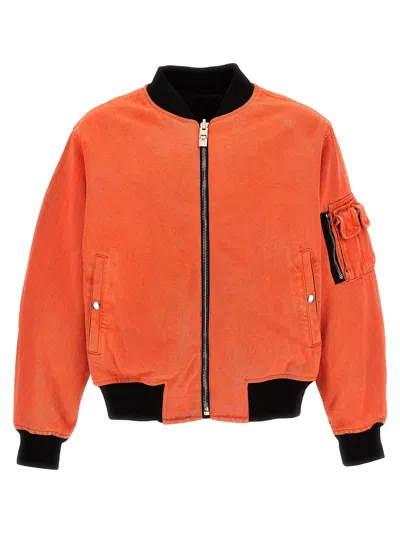 Givenchy Nylon Reversible Denim Bomber Jacket In Orange