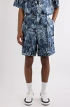 Givenchy Object Print Pleated Silk Shorts In Black/navy