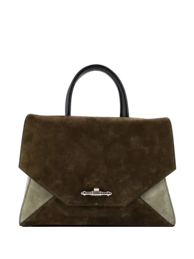 Pre-owned Givenchy Obsedia Nubuck Medium Satchel In Green