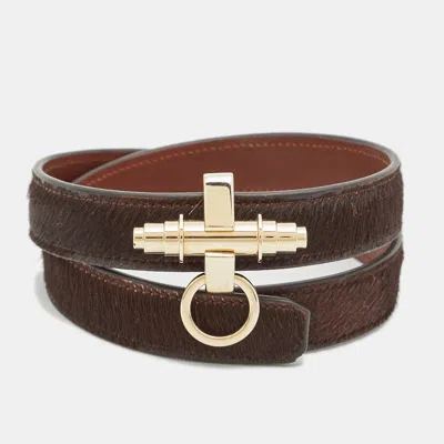 Pre-owned Givenchy Obsedia Pony Hair Gold Tone Leather Wrap Bracelet