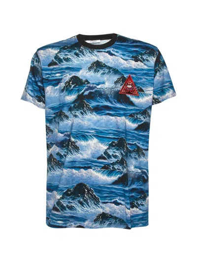 Pre-owned Givenchy Ocean Wave-print T-shirt In Blue