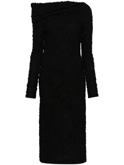 Givenchy Off-the-shoulder Floral Jacquard Midi Dress In Black