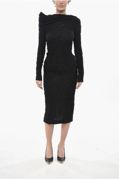 Givenchy Off-shoulder Sheath Dress With Embossed Floral Motif In Black