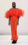 Givenchy Off-the-shoulder Couture Puff Fishnet Midi Dress In Orange
