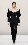 Givenchy Off-the-shoulder Grain De Poudre Wool Jacket In Black