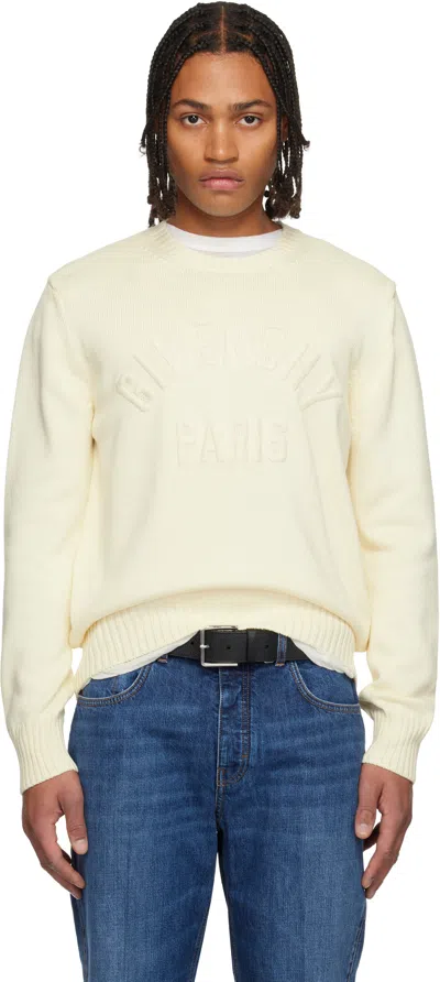 Givenchy Mens Ecru Brand-embroidery Crewneck Cotton Jumper In White