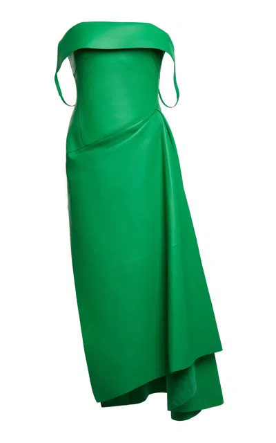 Givenchy Off-the-shoulder Leather Midi Dress In Green