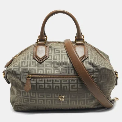 Pre-owned Givenchy Olive Green/brown Logo Jacquard Nylon Large Nightingale Satchel