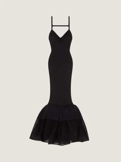 Givenchy Open Back Ruffled Dress In Fine Rib In Black