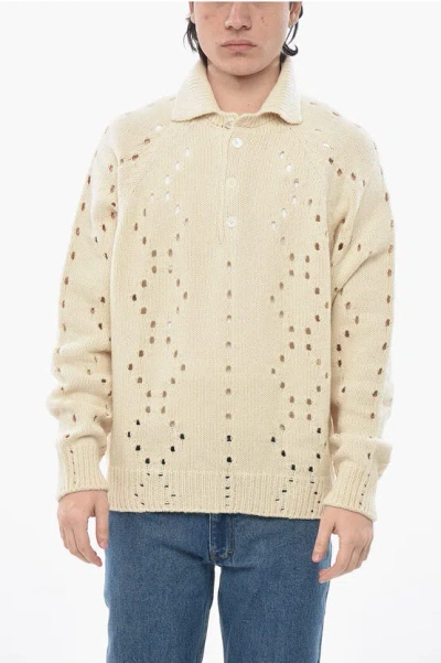Givenchy Openwork Alpaca-blend Pullover With Polo Collar In Neutral