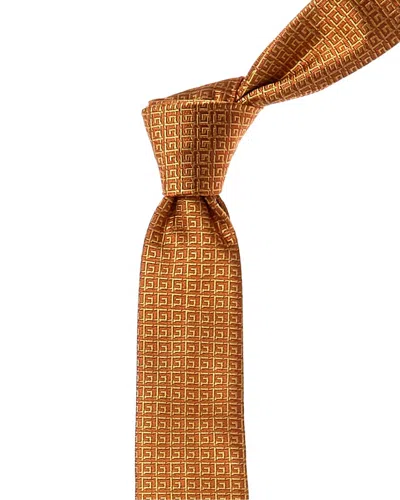 Givenchy Orange All Over Logo Silk Tie In Yellow