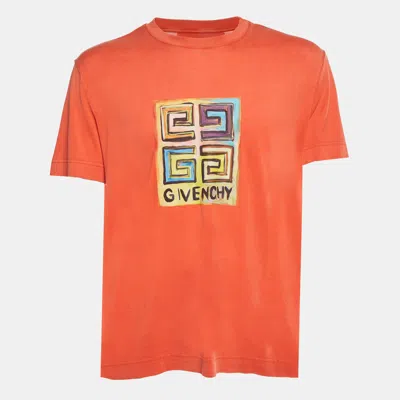 Pre-owned Givenchy Orange Logo Graphic Jersey Slim Fit T-shirt L