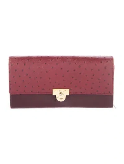 Pre-owned Givenchy Ostrich Animal Print Continental Wallet In Red